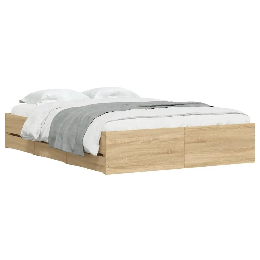 Bed Frame with Storage Drawers in Brown