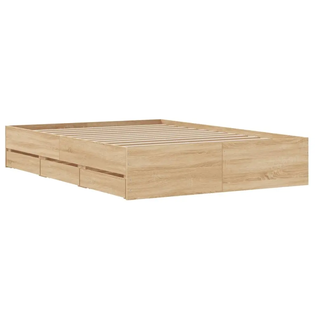 Bed Frame with Storage Drawers in Brown