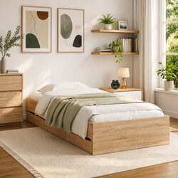 Sonoma Oak Bed Frame with Storage Drawers 90x190 cm