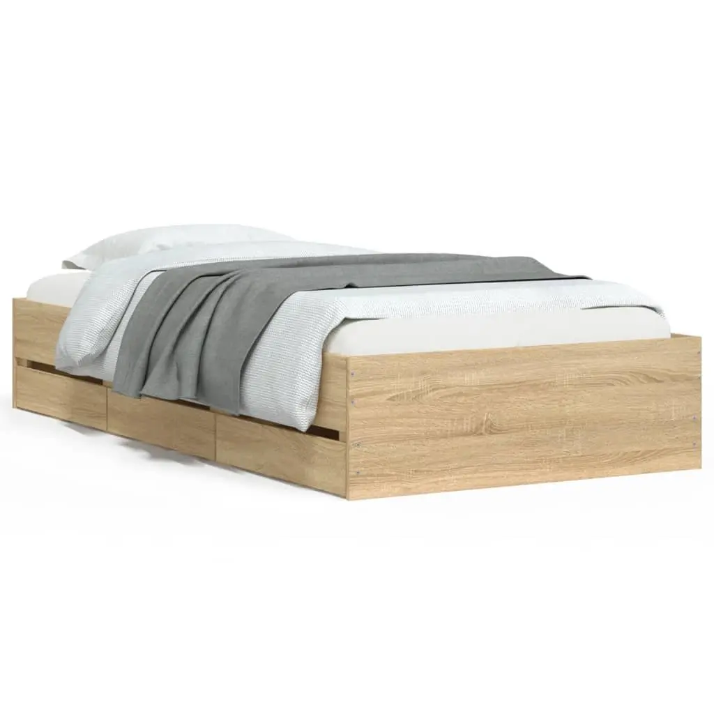 Sonoma Oak Bed Frame with Storage Drawers 90x190 cm
