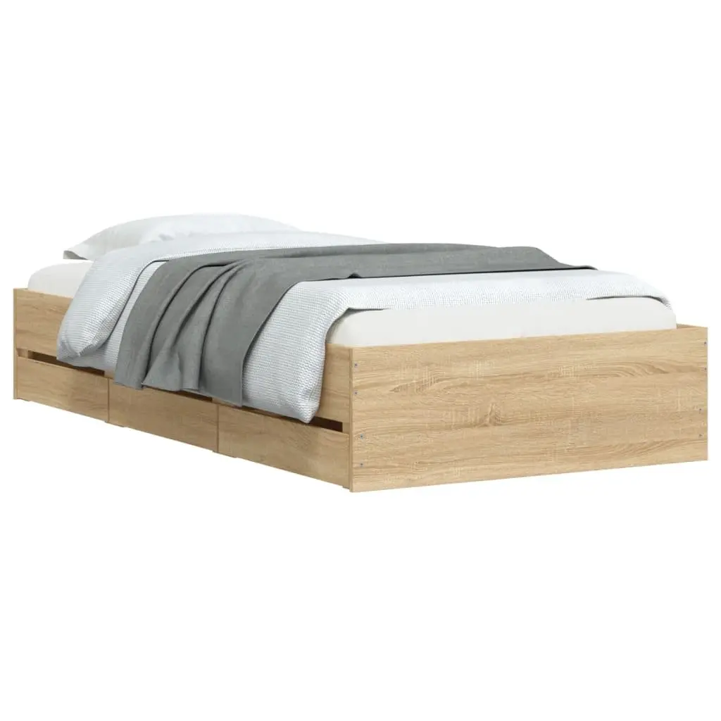 Sonoma Oak Bed Frame with Storage Drawers 90x190 cm