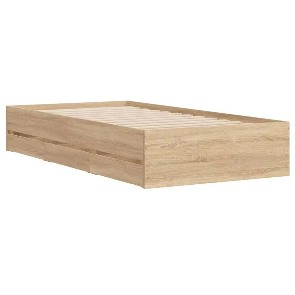 Sonoma Oak Bed Frame with Storage Drawers 90x190 cm
