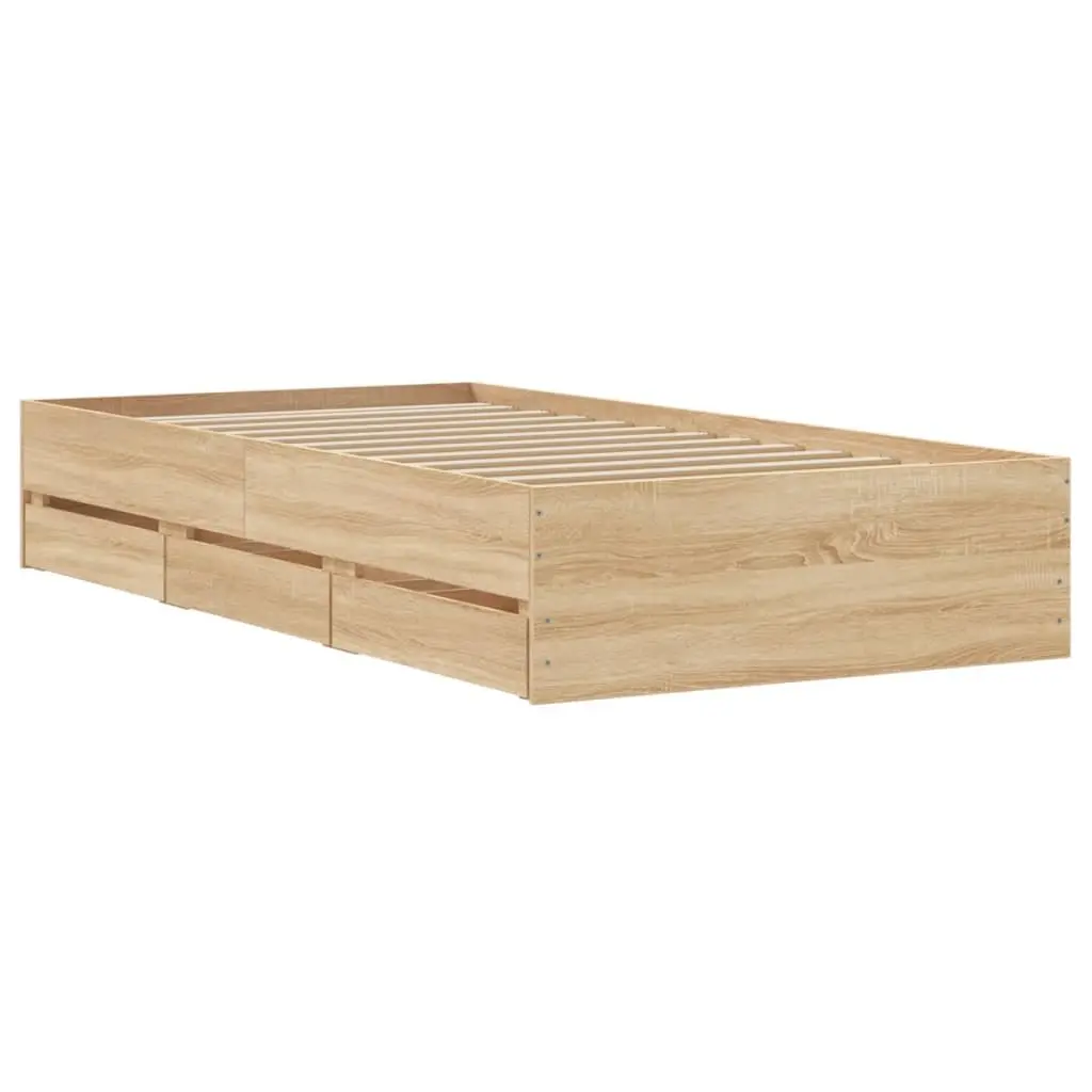 Sonoma Oak Bed Frame with Storage Drawers 90x190 cm