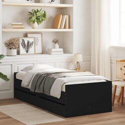 Bed Frame with Storage Drawers Black 90x190 cm Engineered Wood Slatted Base