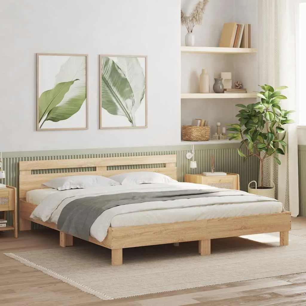 King Bed Frame Sonoma Oak Brown Engineered Wood 183 x 203 cm
