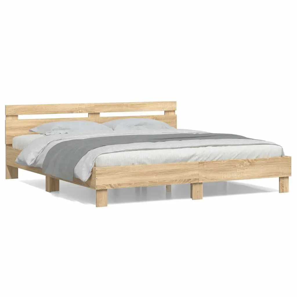 King Bed Frame Sonoma Oak Brown Engineered Wood 183 x 203 cm