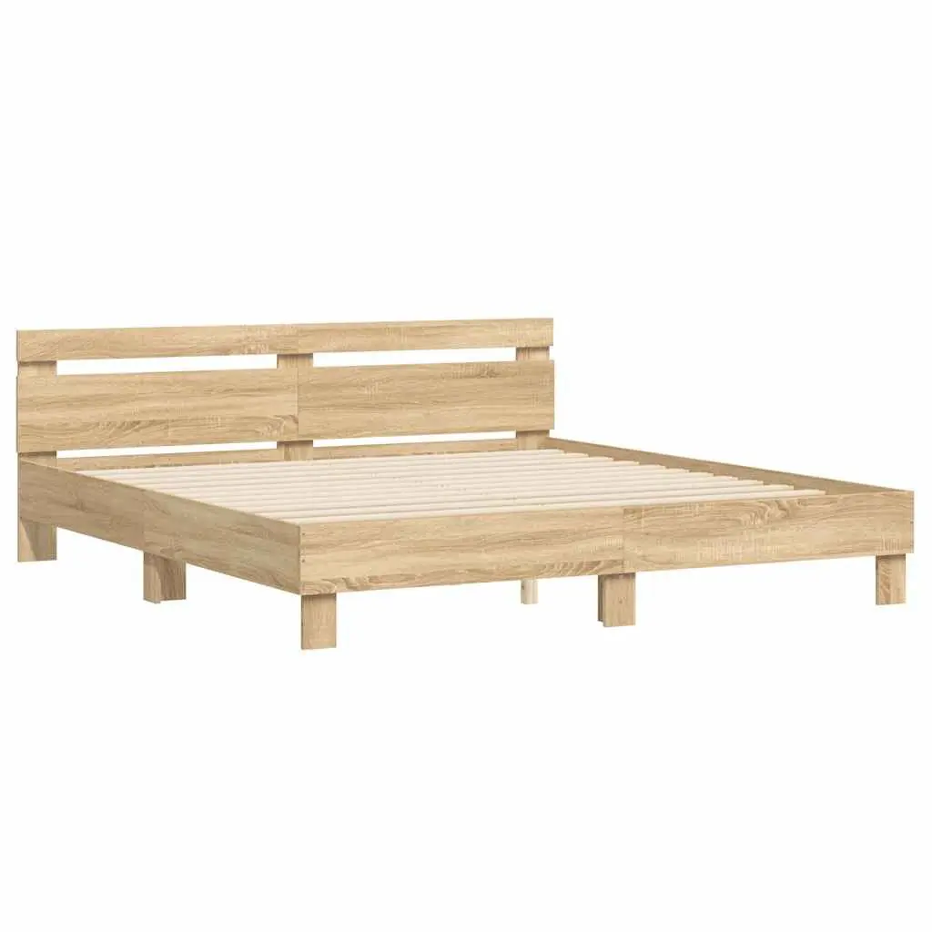 King Bed Frame Sonoma Oak Brown Engineered Wood 183 x 203 cm