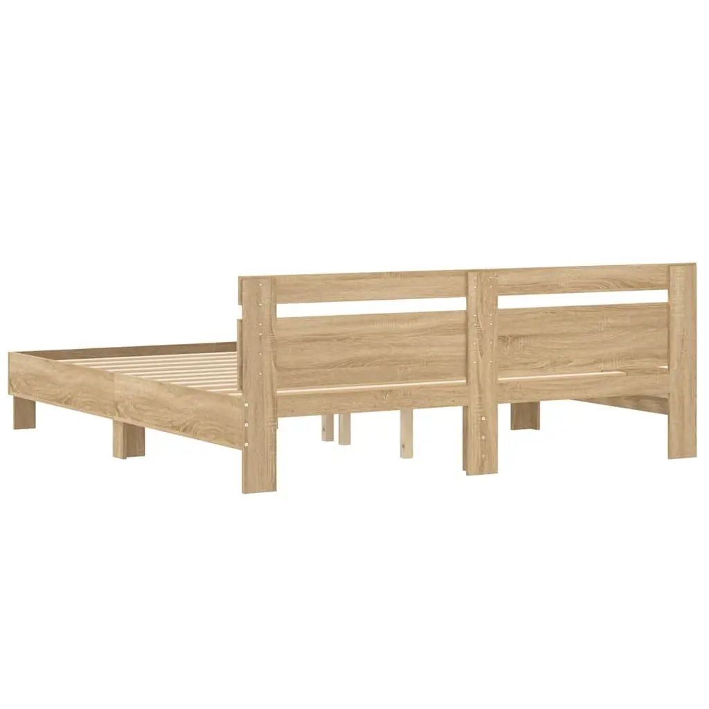 King Bed Frame Sonoma Oak Brown Engineered Wood 183 x 203 cm