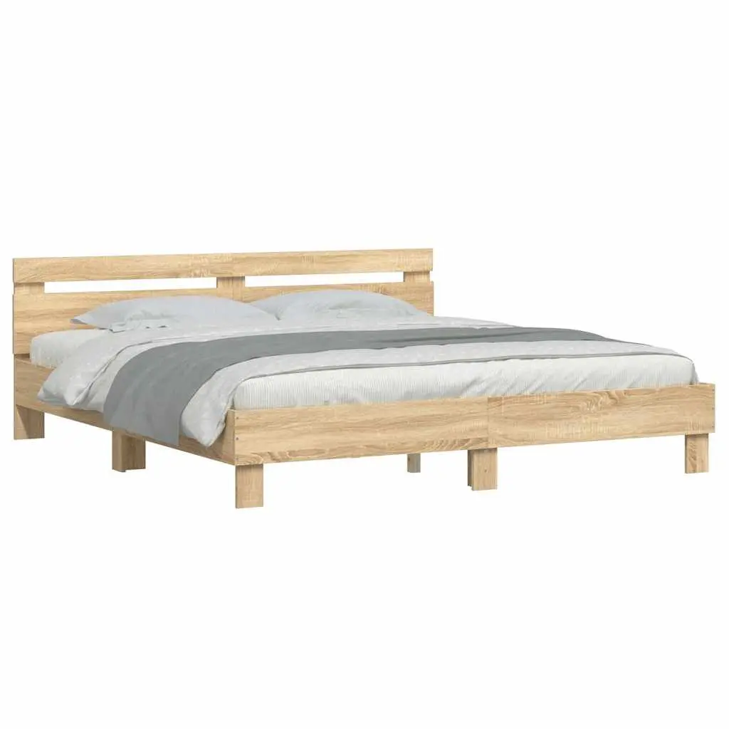 King Bed Frame Sonoma Oak Brown Engineered Wood 183 x 203 cm