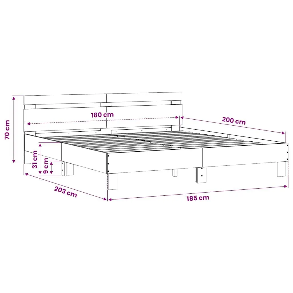 King Bed Frame Sonoma Oak Brown Engineered Wood 183 x 203 cm