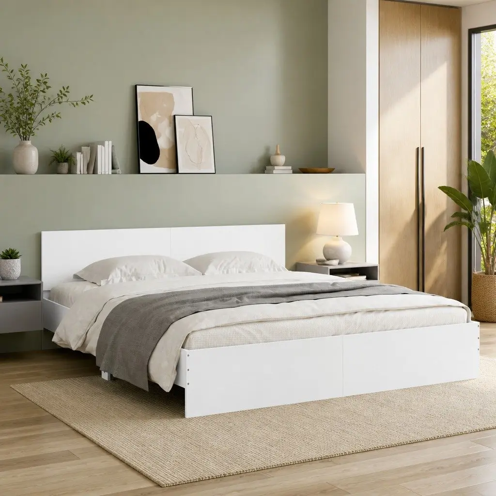 White King Bed Frame with Slatted Base 183x203 cm