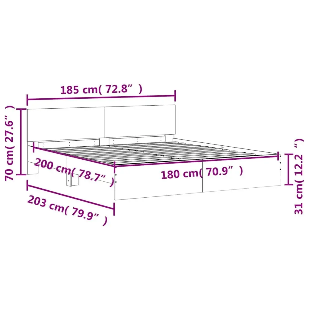 White King Bed Frame with Slatted Base 183x203 cm