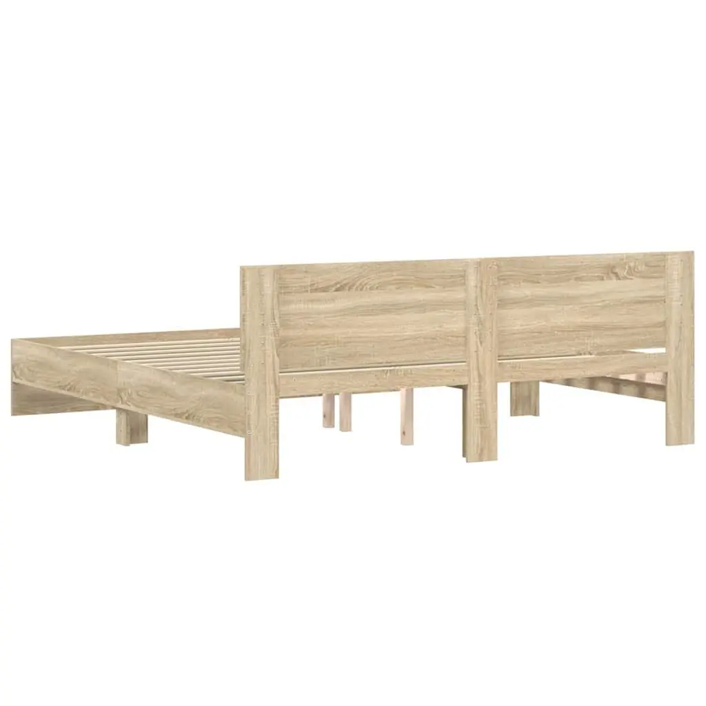 King Bed Frame Sonoma Oak Brown Engineered Wood Slatted Base