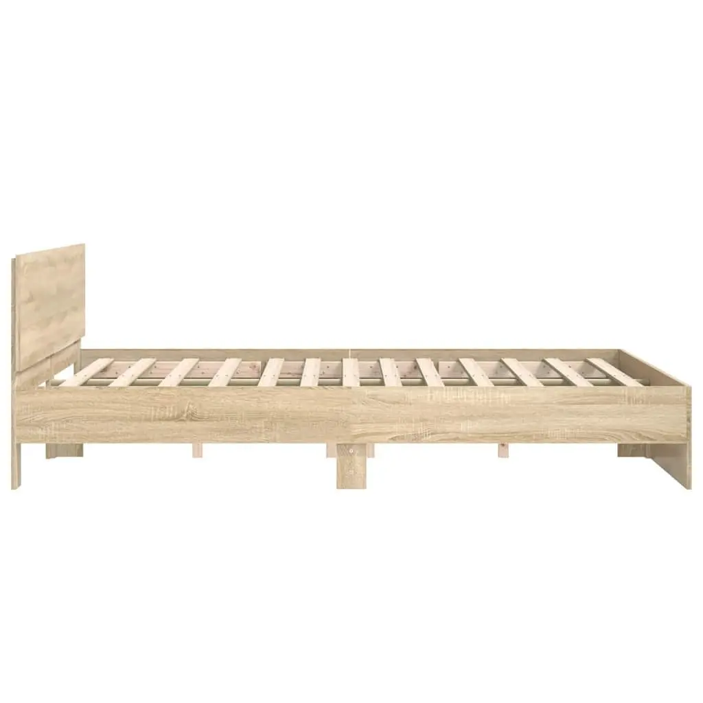King Bed Frame Sonoma Oak Brown Engineered Wood Slatted Base