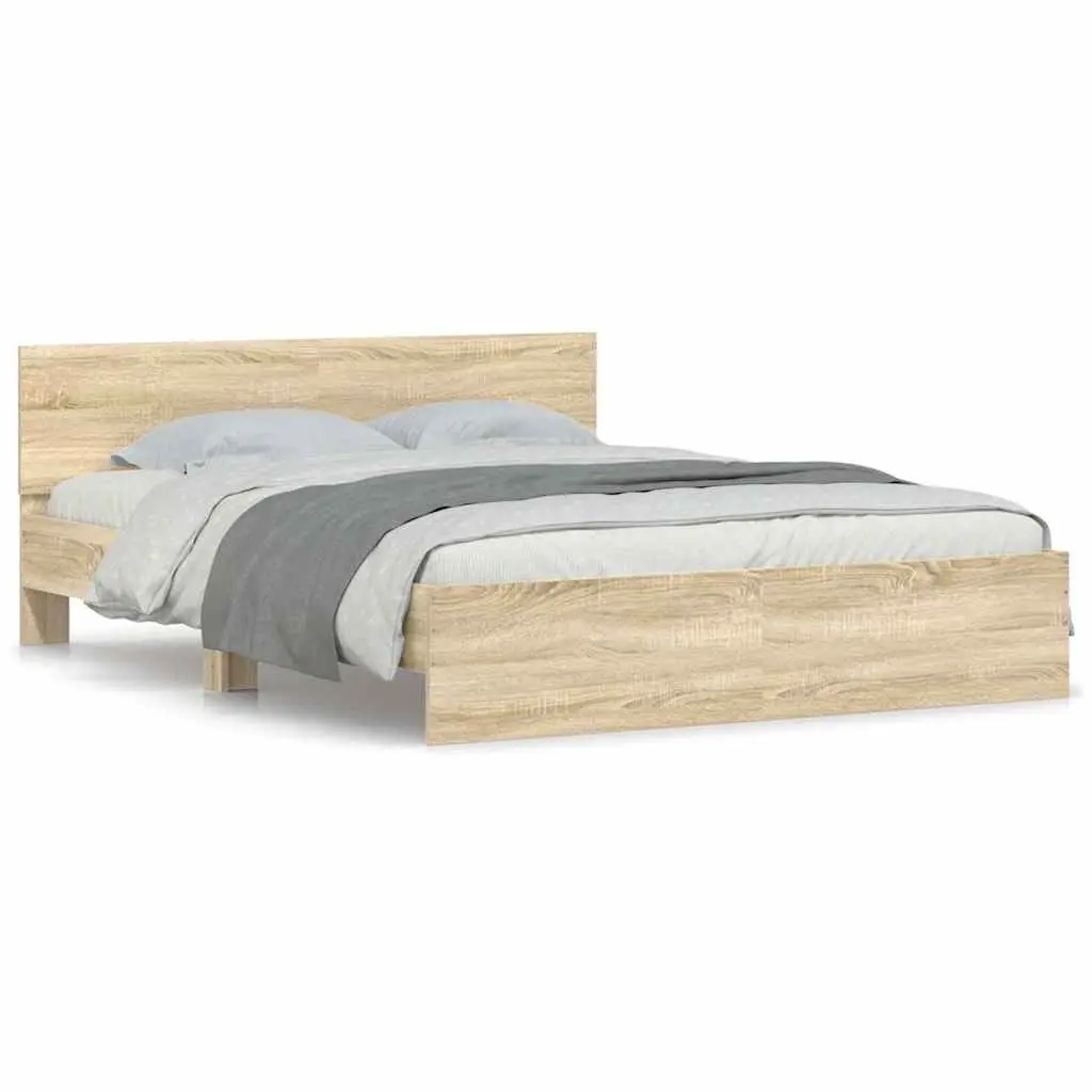 Bed Frame Sonoma Oak 150x200 cm Engineered Wood Slatted Base Support