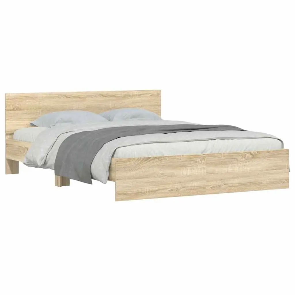 Bed Frame Sonoma Oak 150x200 cm Engineered Wood Slatted Base Support