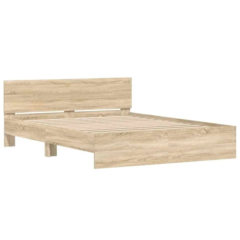 Bed Frame Sonoma Oak 150x200 cm Engineered Wood Slatted Base Support