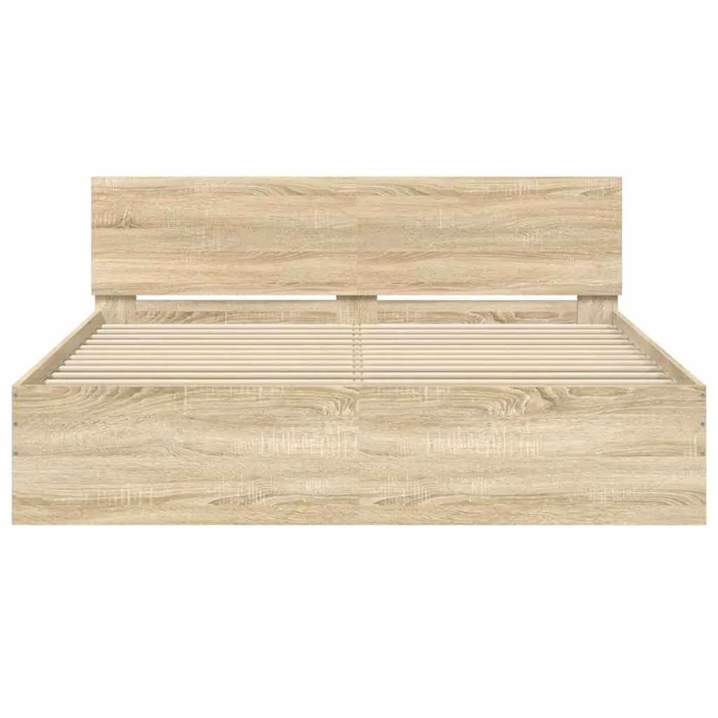 Bed Frame Sonoma Oak 150x200 cm Engineered Wood Slatted Base Support
