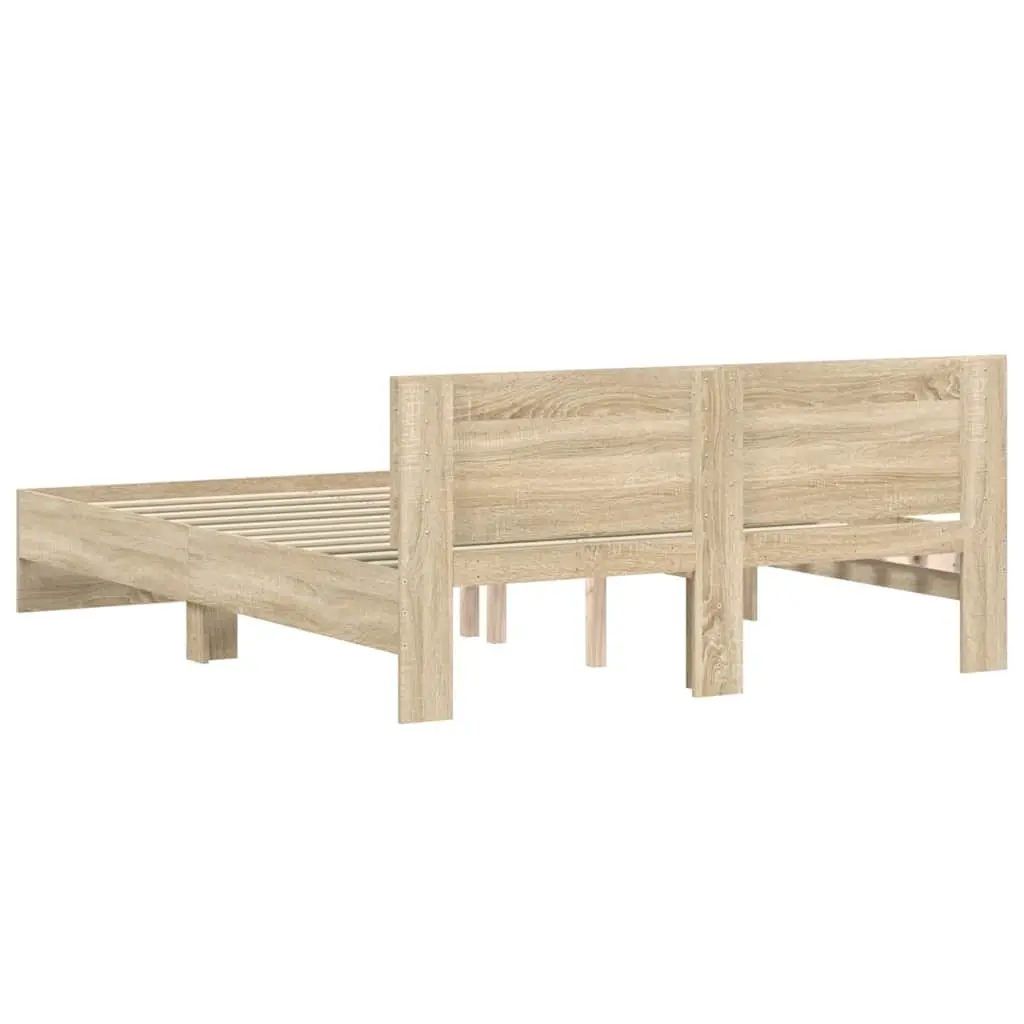Bed Frame Sonoma Oak 150x200 cm Engineered Wood Slatted Base Support