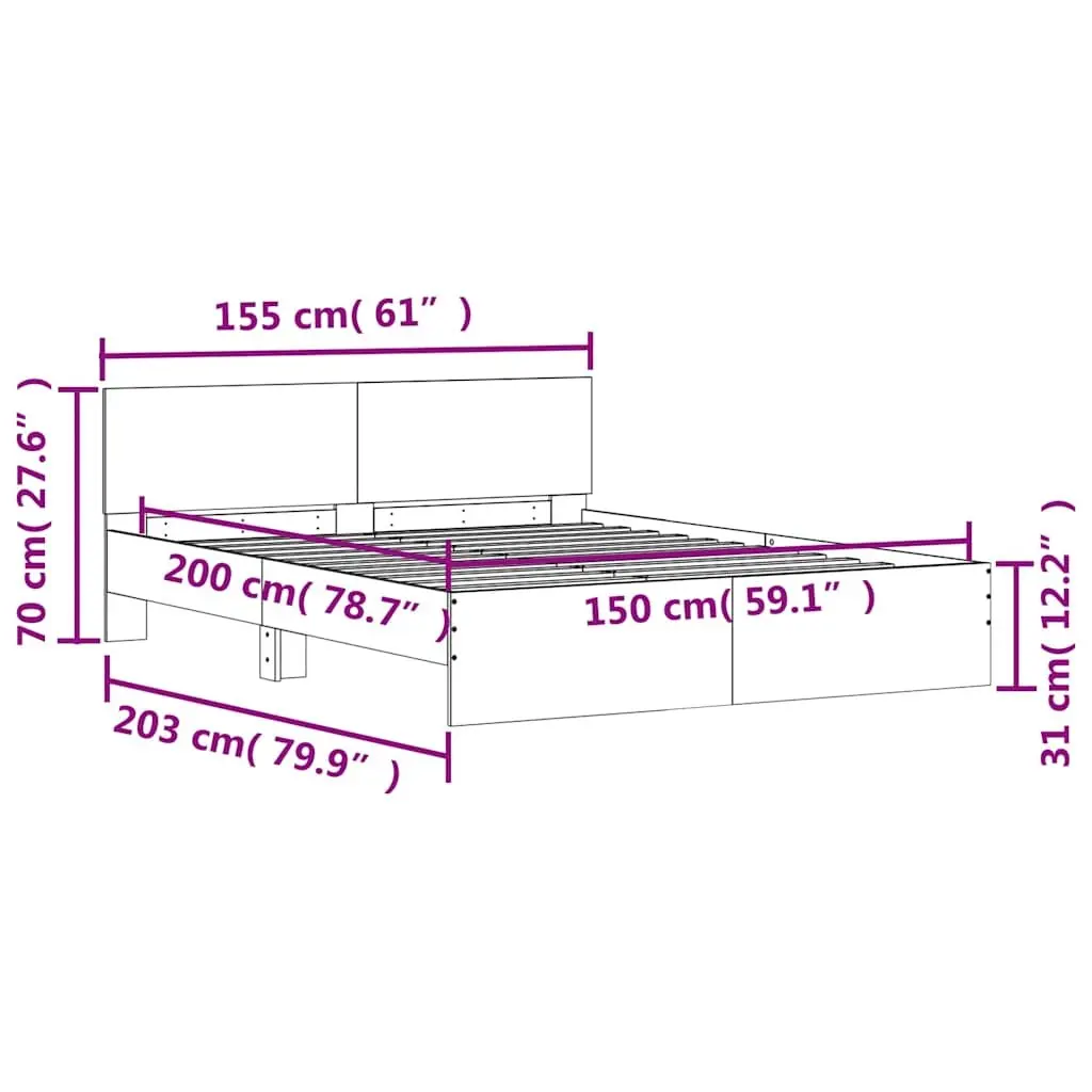 Bed Frame Sonoma Oak 150x200 cm Engineered Wood Slatted Base Support