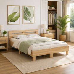 Sonoma Oak Brown Bed Frame with RGB LED Lights 135x190cm