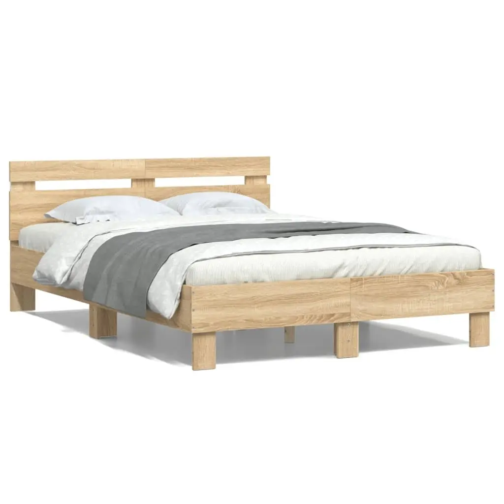 Sonoma Oak Brown Bed Frame with RGB LED Lights 135x190cm