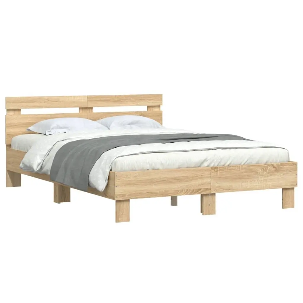 Sonoma Oak Brown Bed Frame with RGB LED Lights 135x190cm