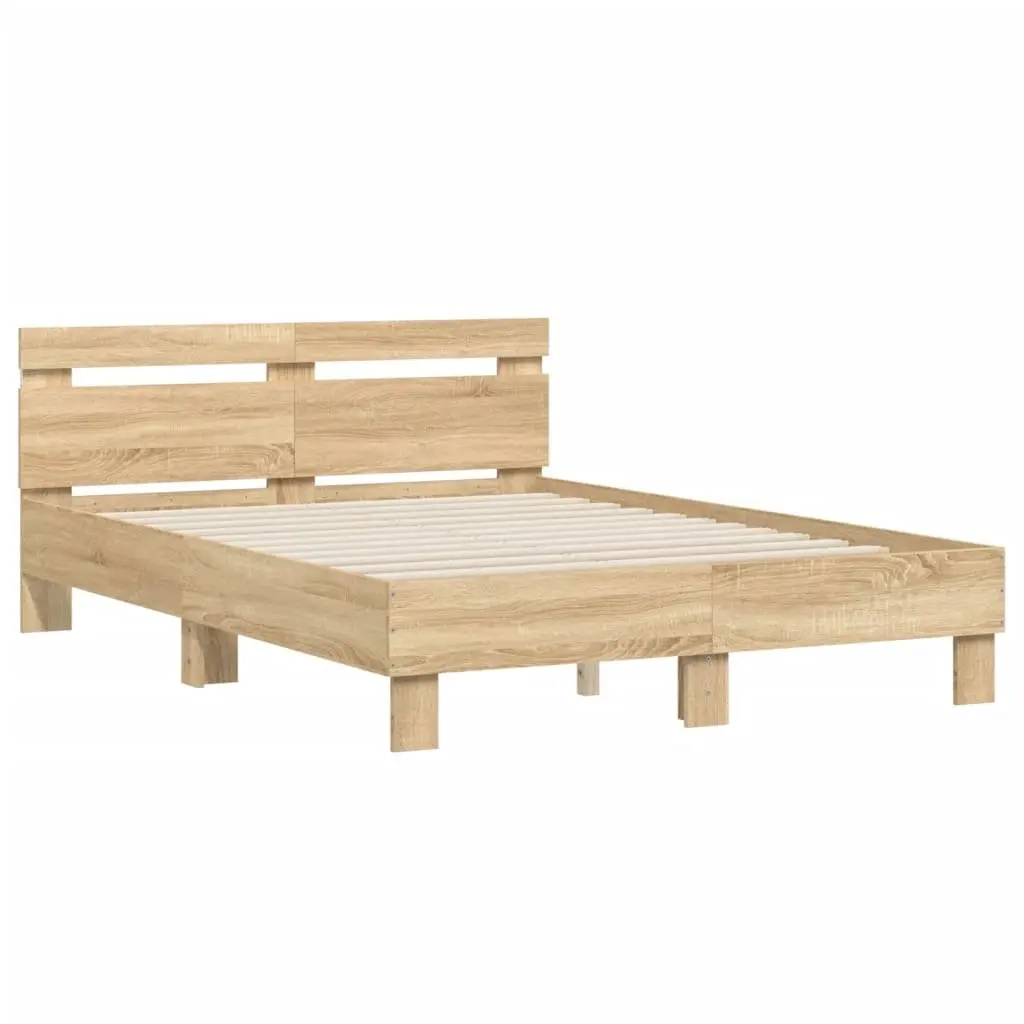 Sonoma Oak Brown Bed Frame with RGB LED Lights 135x190cm