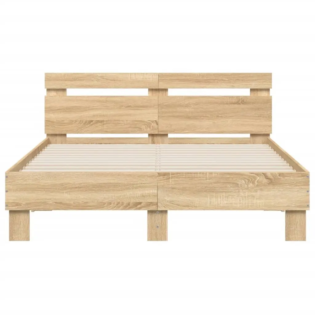 Sonoma Oak Brown Bed Frame with RGB LED Lights 135x190cm