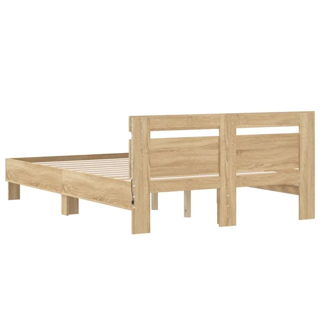 Sonoma Oak Brown Bed Frame with RGB LED Lights 135x190cm