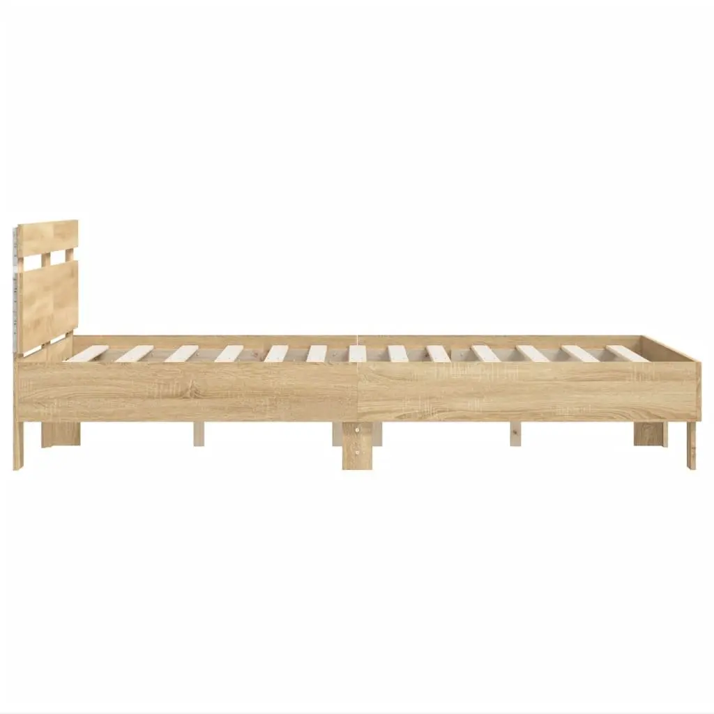 Sonoma Oak Brown Bed Frame with RGB LED Lights 135x190cm