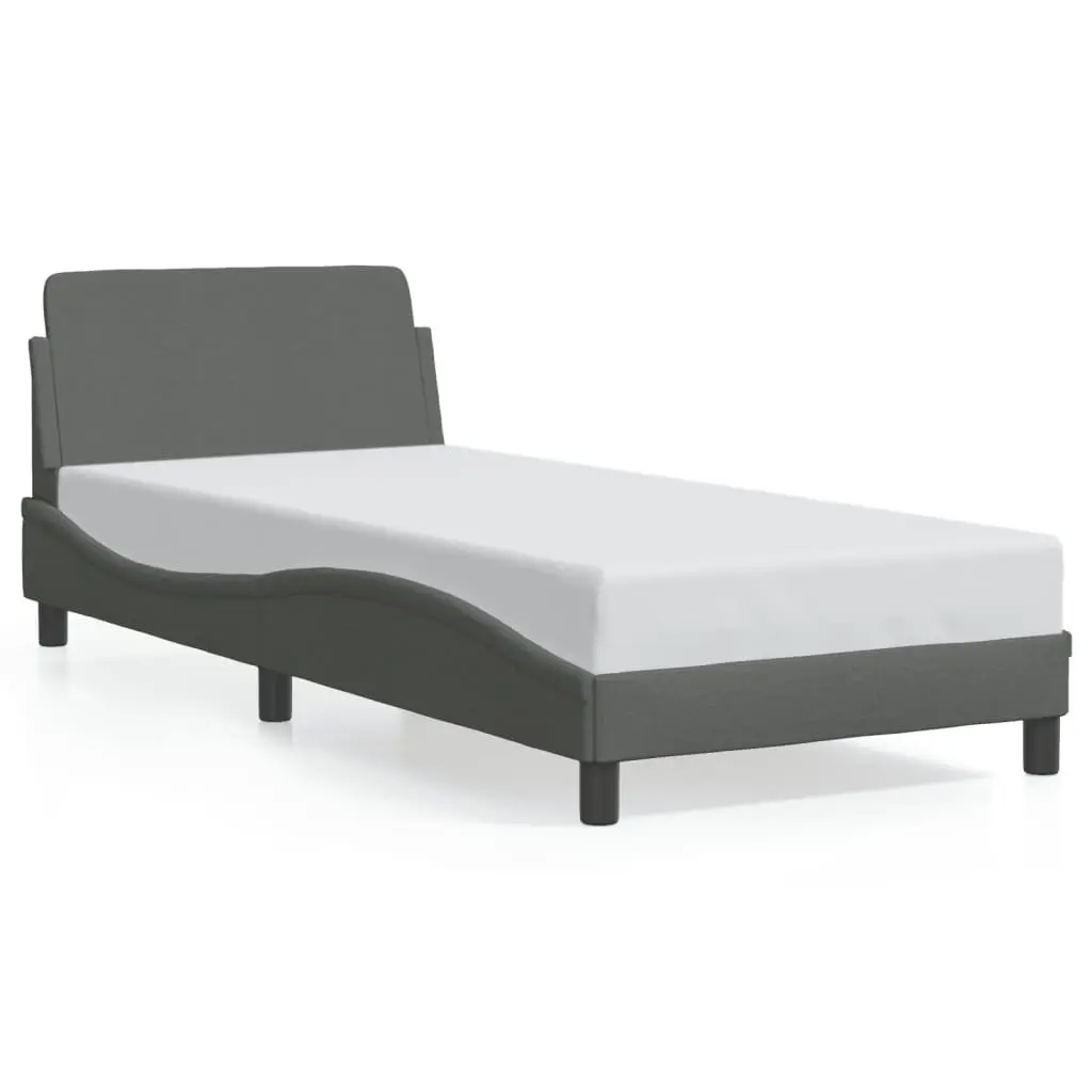 Grey Fabric Bed Frame with Headboard 90x190 cm