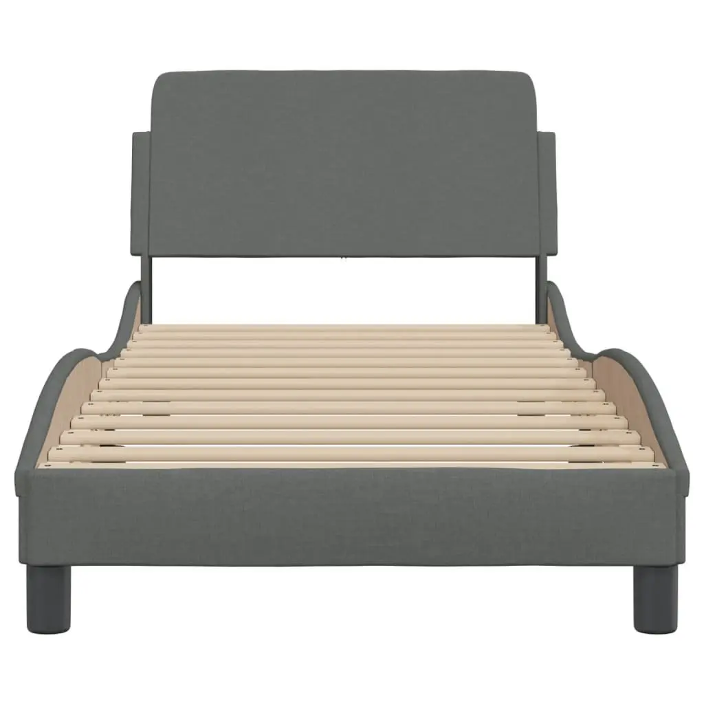Grey Fabric Bed Frame with Headboard 90x190 cm