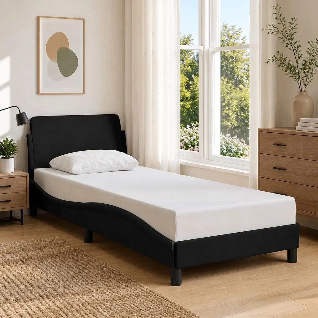 Black Fabric Bed Frame with Headboard 90x190 cm