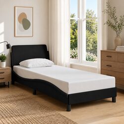 Black Fabric Bed Frame with Headboard 90x190 cm