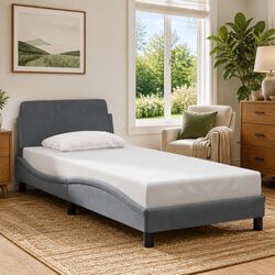 Grey Velvet Bed Frame with Headboard 90x190 cm