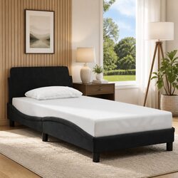 Velvet Grey Bed Frame with Headboard 90x190 cm