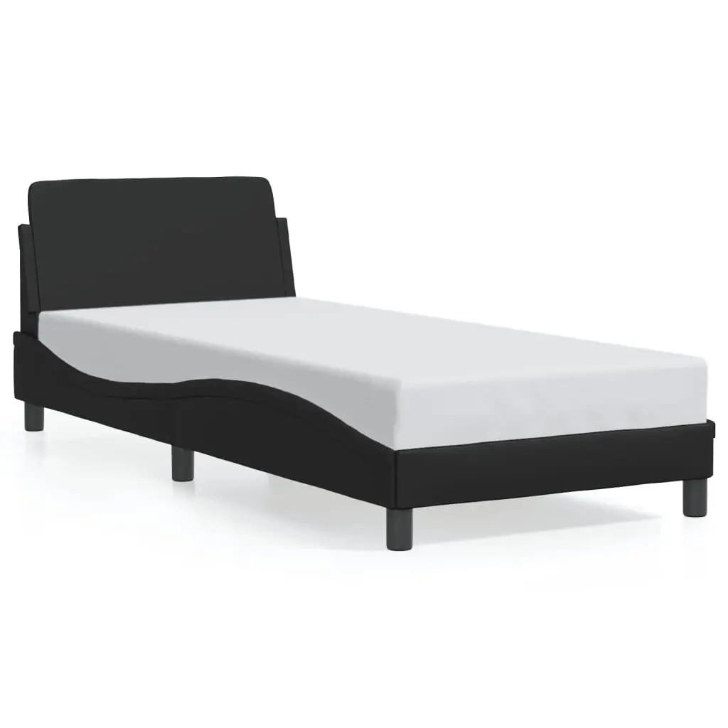 Black Faux Leather Bed Frame with Headboard