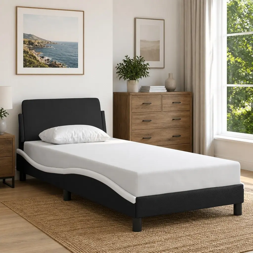 Bed Frame with Headboard Modern 90x190 cm Black White Faux Leather