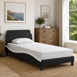 Stylish Black and White Bed Frame with Headboard 90x190 cm