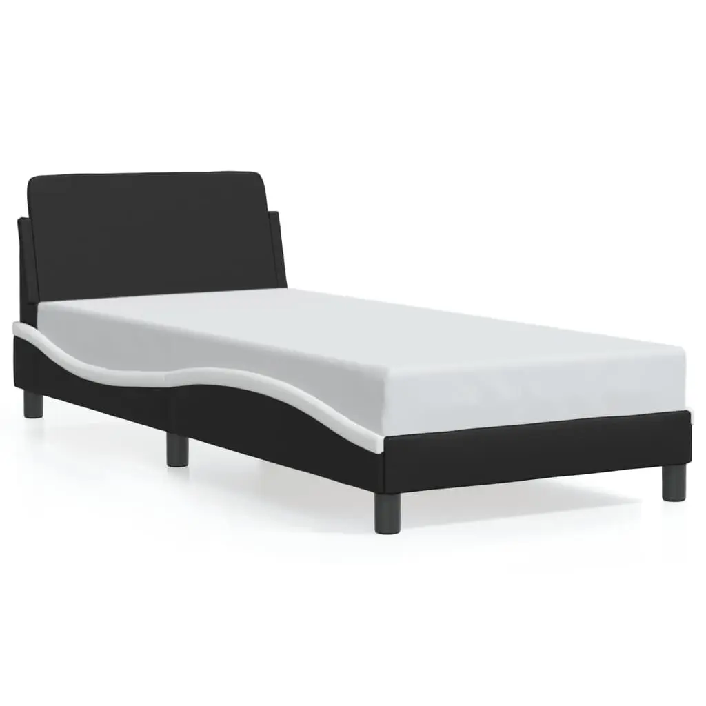 Bed Frame with Headboard Modern 90x190 cm Black White Faux Leather