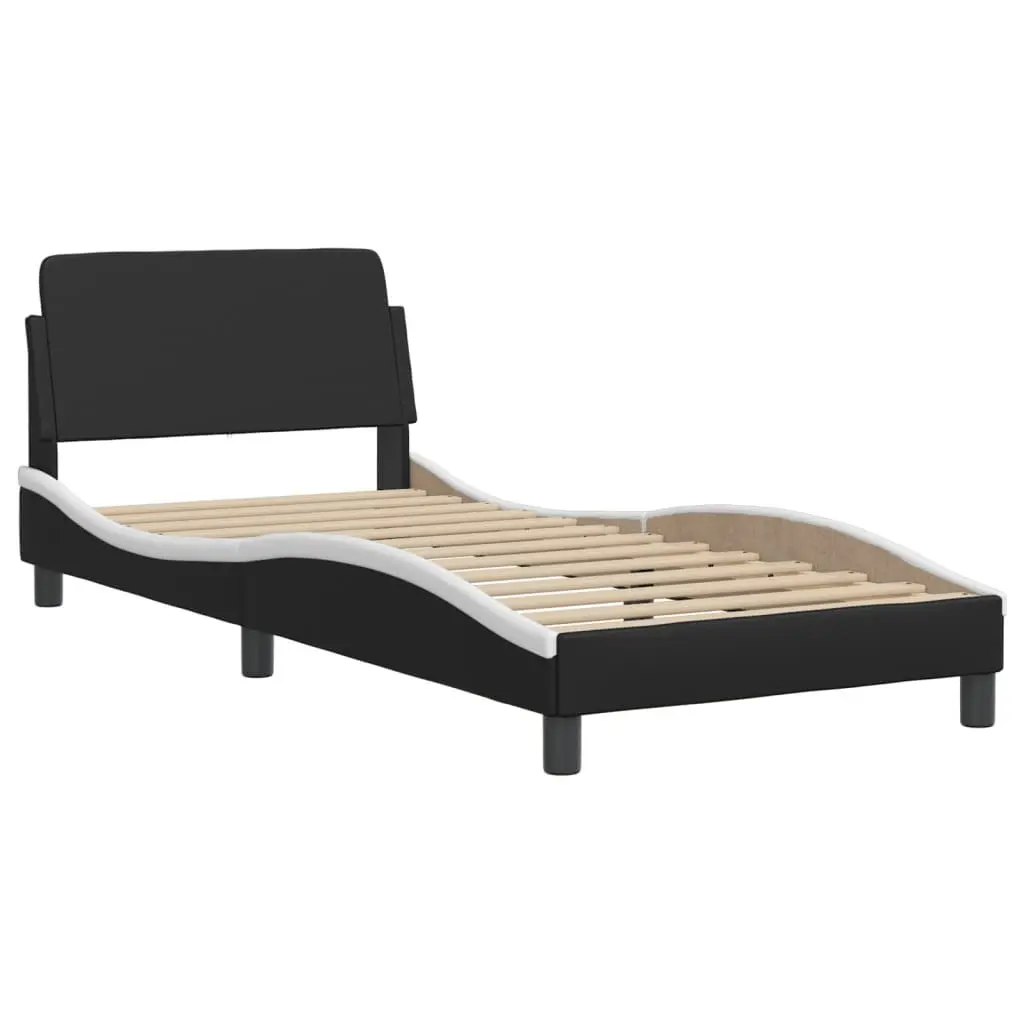 Bed Frame with Headboard Modern 90x190 cm Black White Faux Leather
