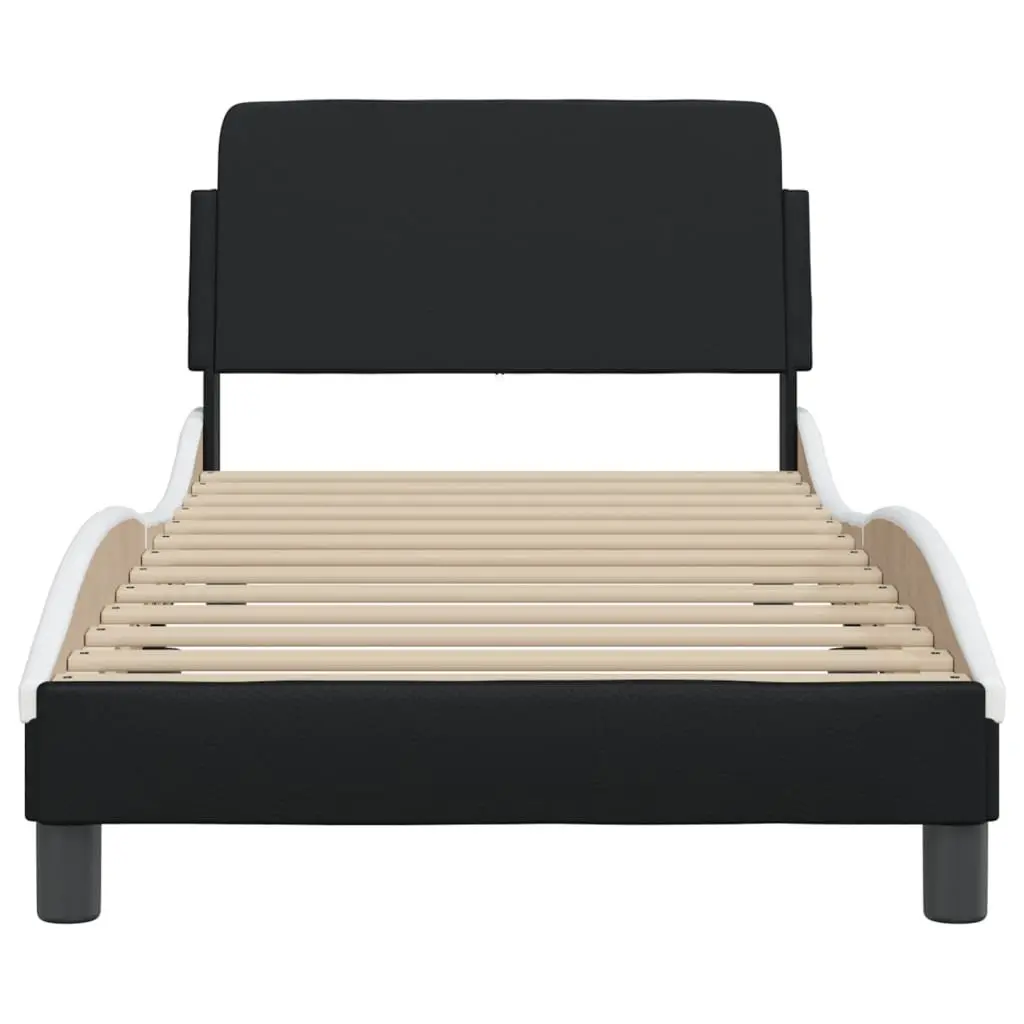 Bed Frame with Headboard Modern 90x190 cm Black White Faux Leather