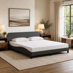 Grey Fabric King Bed Frame 180x200cm with Headboard