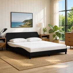 King Bed Frame with Black Fabric Headboard 180x200cm