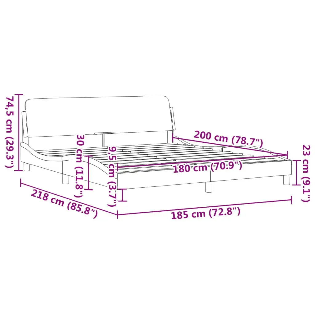 King Bed Frame with Black Fabric Headboard 180x200cm