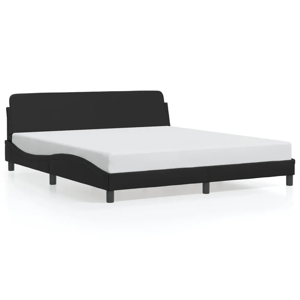King Bed Frame with Headboard 180x200 cm in Black Faux Leather