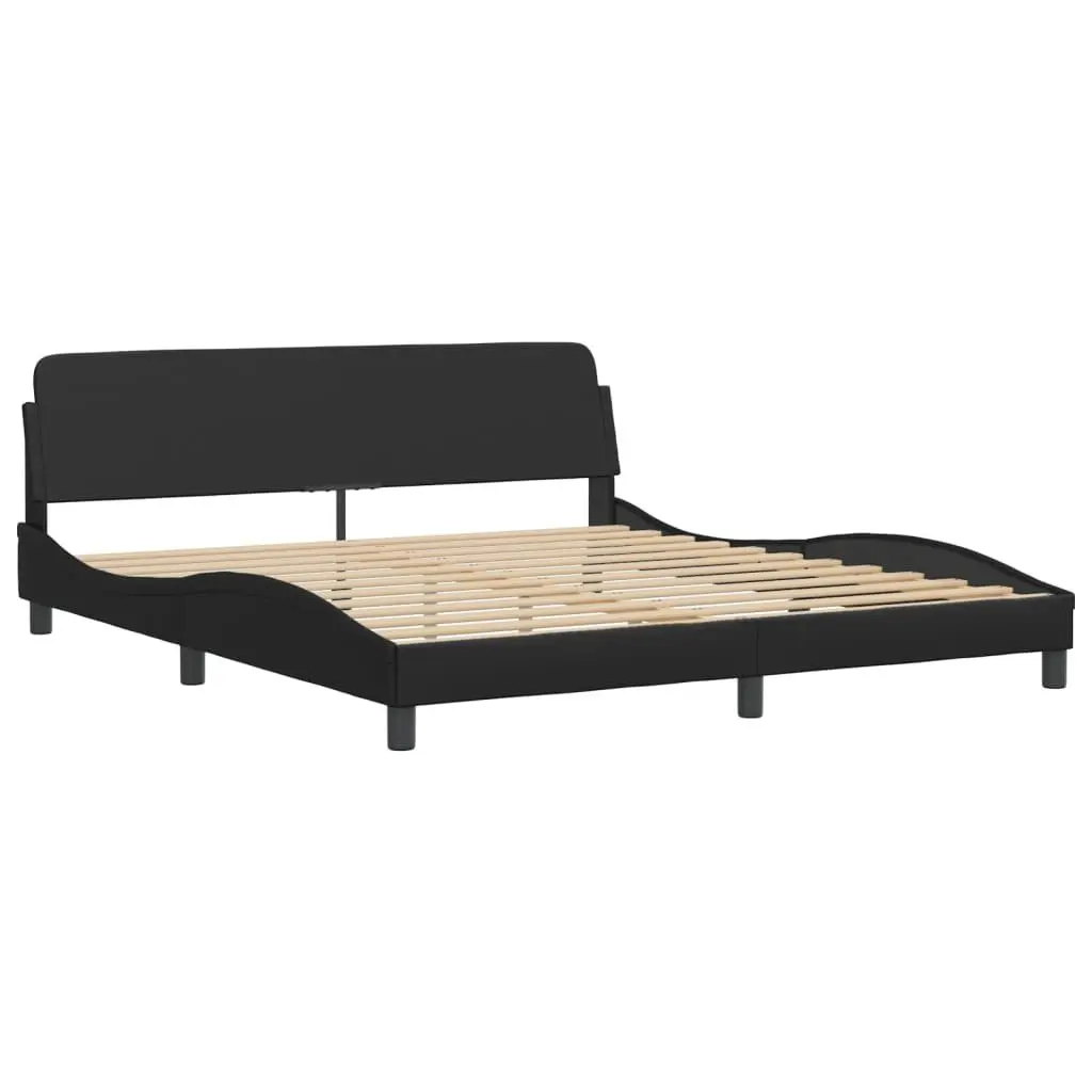 King Bed Frame with Headboard 180x200 cm in Black Faux Leather