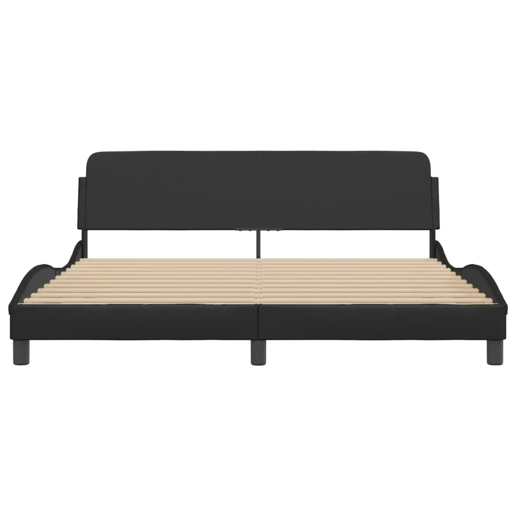 King Bed Frame with Headboard 180x200 cm in Black Faux Leather
