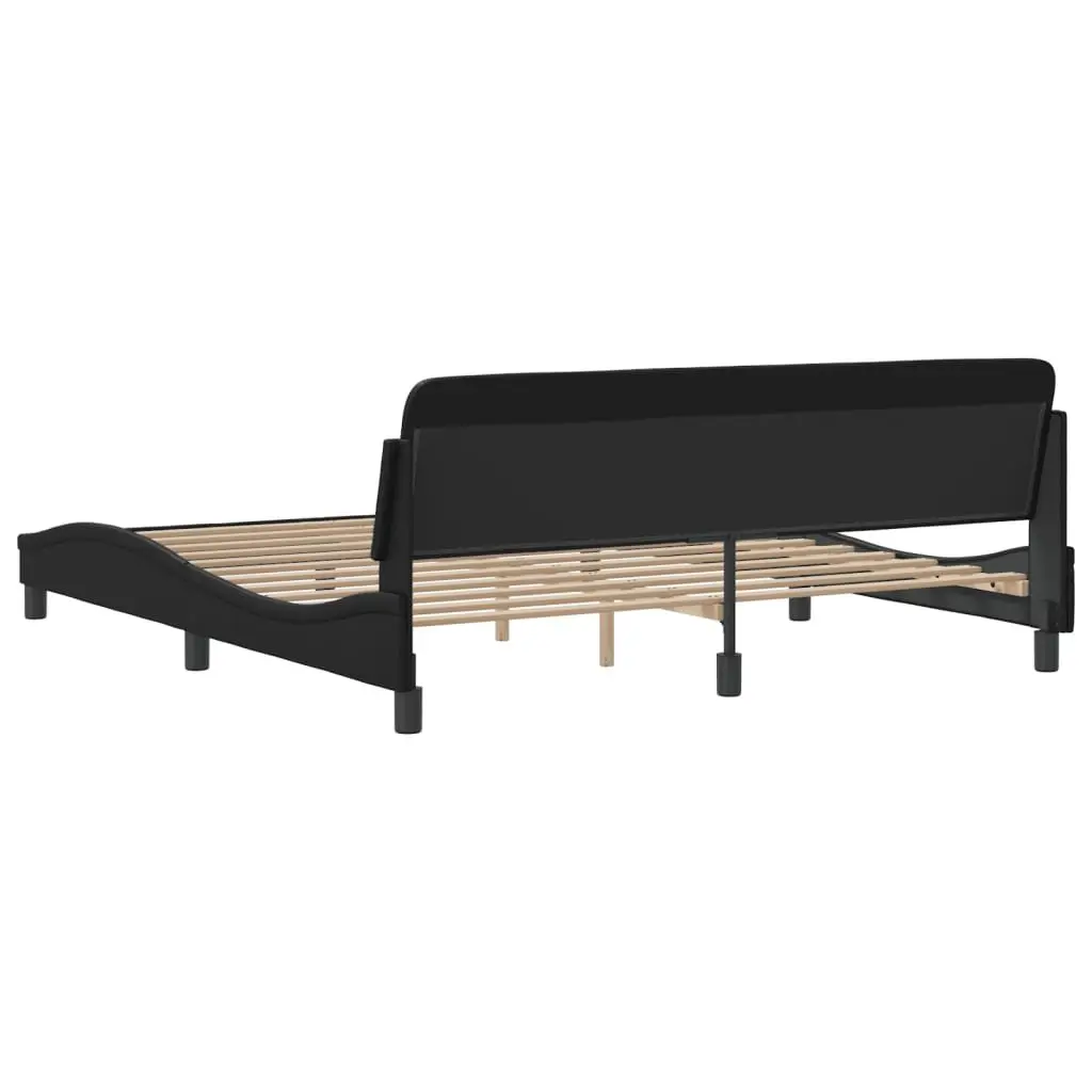 King Bed Frame with Headboard 180x200 cm in Black Faux Leather